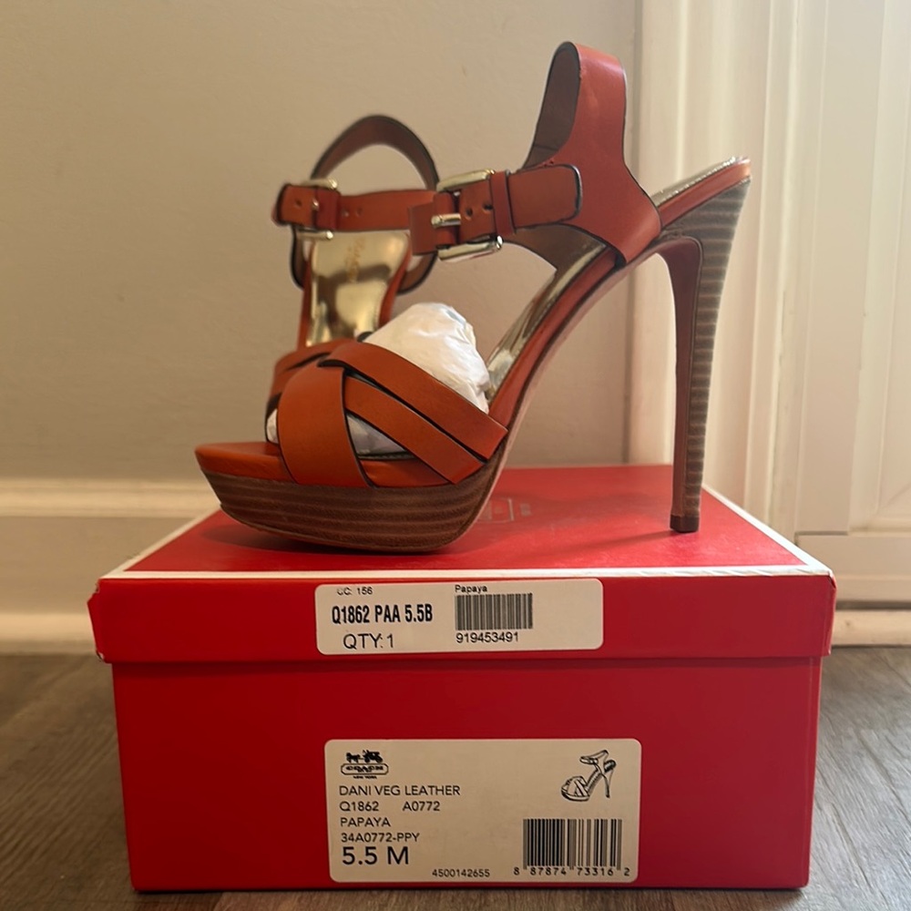 New/never worn Coach Papaya Orange Strappy Heels with Stiletto